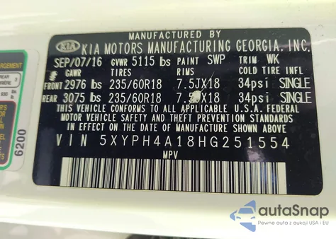 2017 Kia Sorento 2.0T Ex from USA, damaged, VIN 5XYPH4A18HG251554